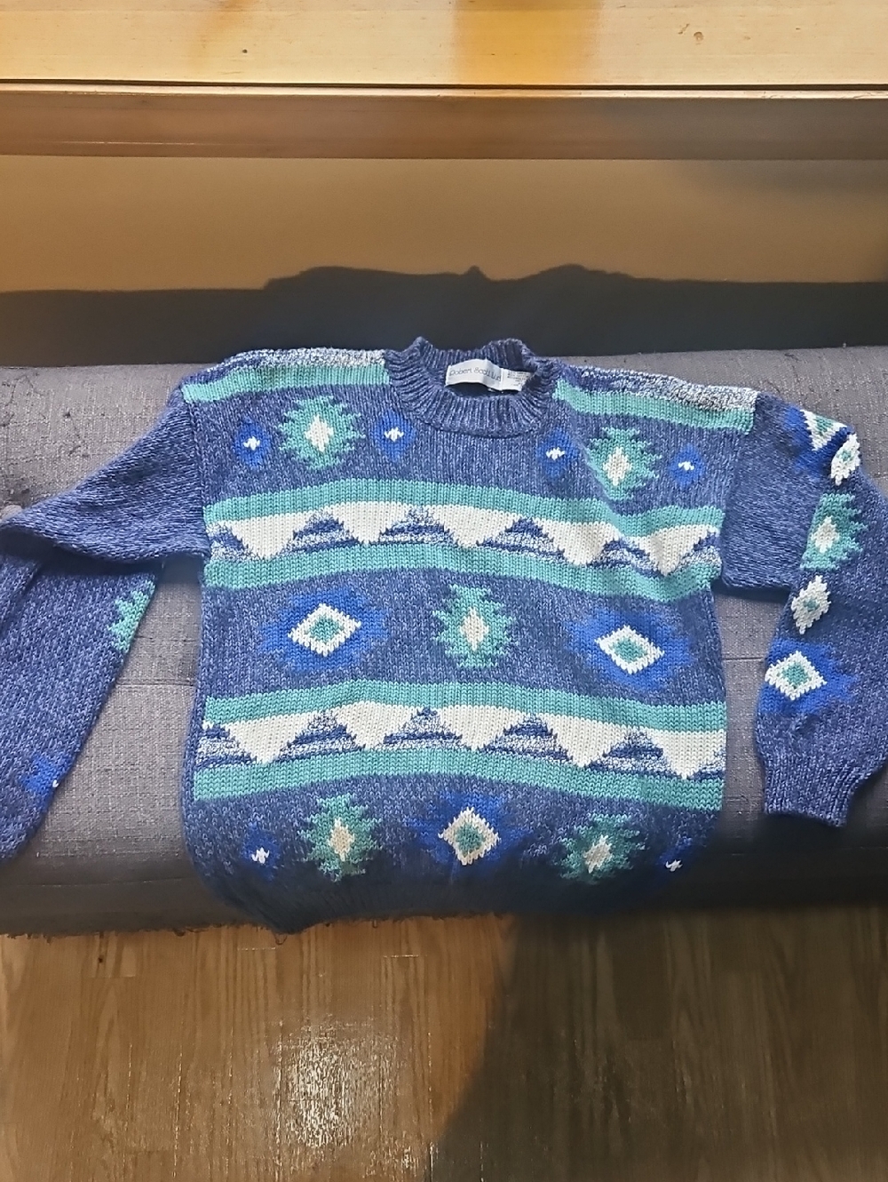 Blue Geometric Crewneck Sweater - Women's Knit